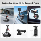 Camera Suction Mount with Ball Head Magic Arm, 5.1"/13cm Metal Air Pump Vacuum Suction Cup Camera Mount on Car Boat Windshield Dash Desk for DSLR/Action Camera/Phone Holder with 1/4" 3/8" ARRI Holes