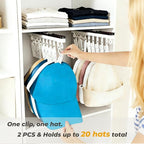2 Pack No-Drill Wall-Mounted Baseball Hat Organizer, Hat Storage Rack Holds Up to 20 Caps, Hat Holder with 10 Damage-Free Cli