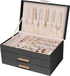 Dajasan Jewelry Box Organizer, 3-Tier Jewelry Storage with 2 Drawers, Large Jewelry Boxes for Women, PU Leather Surface with 