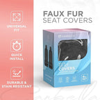 Carbella Sheepskin Car Seat Covers, 2-Pack Faux Fur, Front Seats Only, Cute Automotive Seat Covers For Cars (Black)