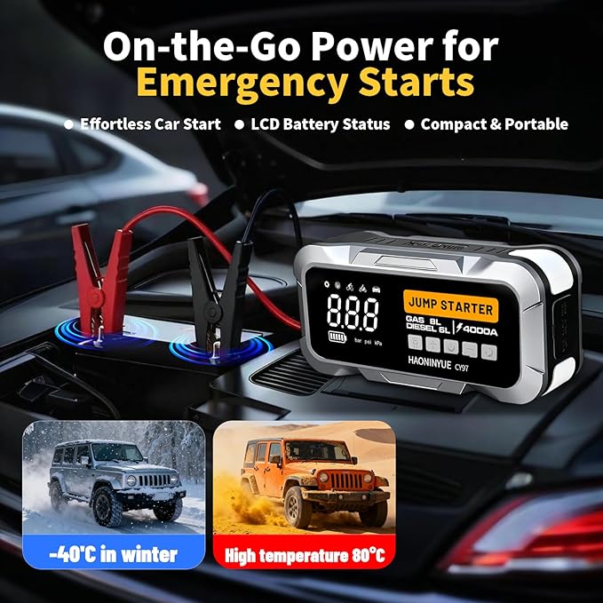 4000A Car Jump Starter with Air Compressor, Car Jumper 150PSI Portable Car Battery Jump Starter, 12V Jump Box Battery Pack