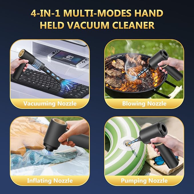 Car Vacuum Portable Cordless with 15000Pa Strong Suction, Handheld Vacuum Cleaner 4-in-1 Cordless Vacuum with 2 Suction Modes