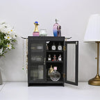 Ikee Design Wooden Countertop Storage Cabinet with Wavy Magnetic Door, Adjustable Shelves, Removable Hooks. Perfect for Perfu