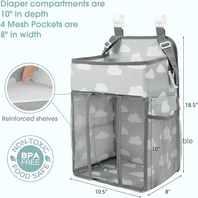 Maliton Hanging Diaper Caddy Organizer - Diaper Stacker for Changing Table, Crib, Playard or Wall & Nursery Organization Baby