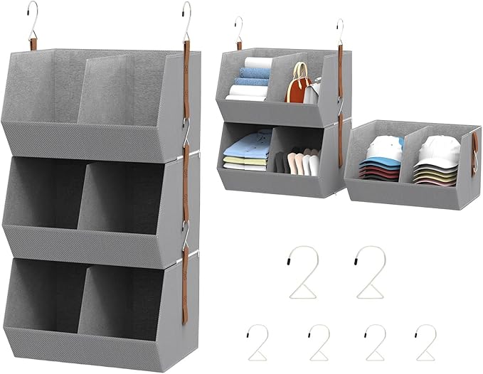 2 Pack,Extra Large Hanging Closet Organizer, Disassemblable Clothes Hanging Shelves,Collapsible Fabric Closet Storage System 