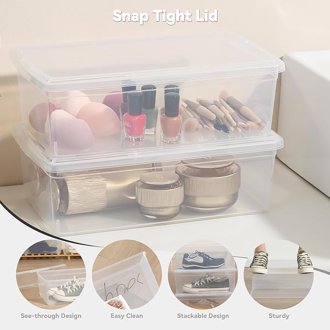 novelinks 6 Quart Clear Plastic Storage Bins with Transparent Lids Stackable Box Craft Storage Organizing Container Sensory B