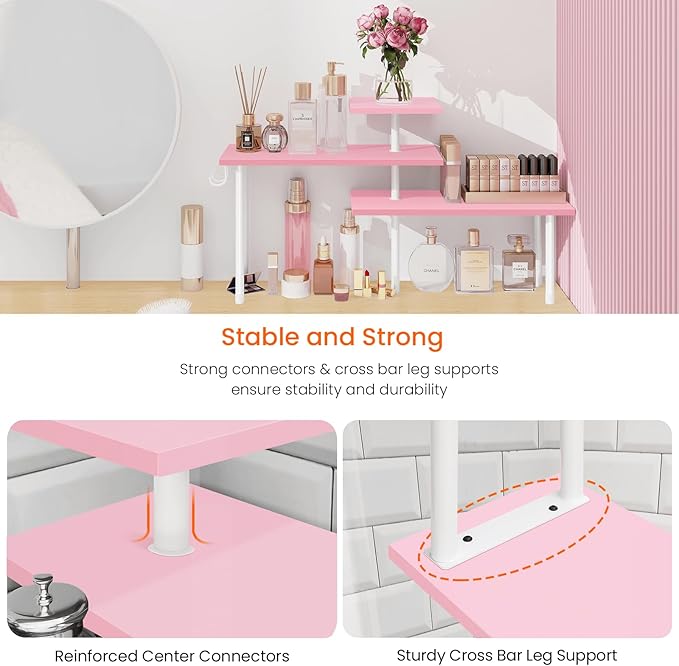 Homode 3-Tier Counter Organizer Shelf for Bathroom, Corner Shelf for Countertop, Over Sink, Make Up, Dresser Table, Desktop -
