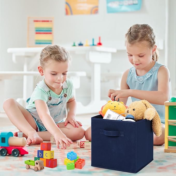 Stero Fabric Storage Bins 6 Pack Fun Colored Durable Storage Cubes with Fabric Handles Foldable Cube Baskets for Home, Kids R