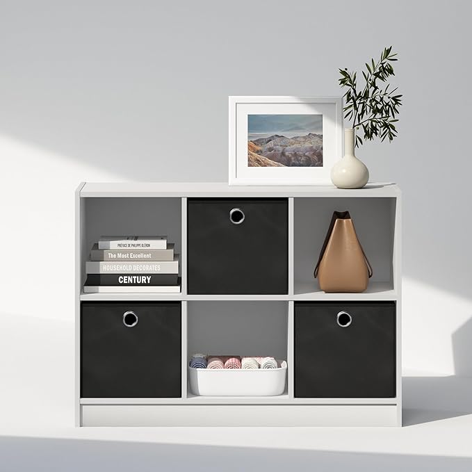Furinno Cubic Closet Organizers and Storage, 6-Cube Closet Organizer with Bins, Open Shelf Storage, for Wardrobe, Bedroom, Li