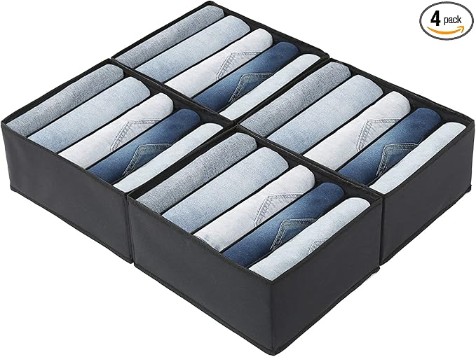 Qozary Jeans Pants Organizer for Closet, 4 Pack Drawer Organizers for Clothing, 5 Grids Wardrobe Clothes Storage, Deep Drawer