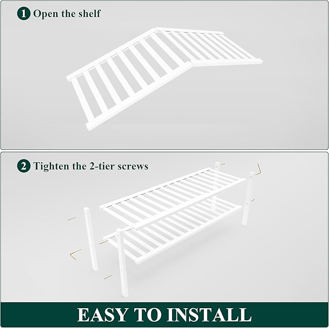 Smiry Bamboo Shoe Rack for Closet, 2 Tier Long Wooden Stackable Shoe Organizer, Free Standing Shoes Storage Shelf for Entrywa