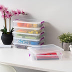 IRIS USA 6 Qt. Plastic Craft Storage Container Bins with Lids, 6 Pack, Small Art & Office Supply Organizer Tote, Sensory Bins