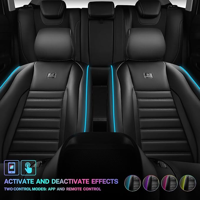 CAR PASS LED Lights Nappa Leather Car Seat Covers Front Seats, Waterproof Seat Cover for Cars Variable RGB Lights with DIY Mu