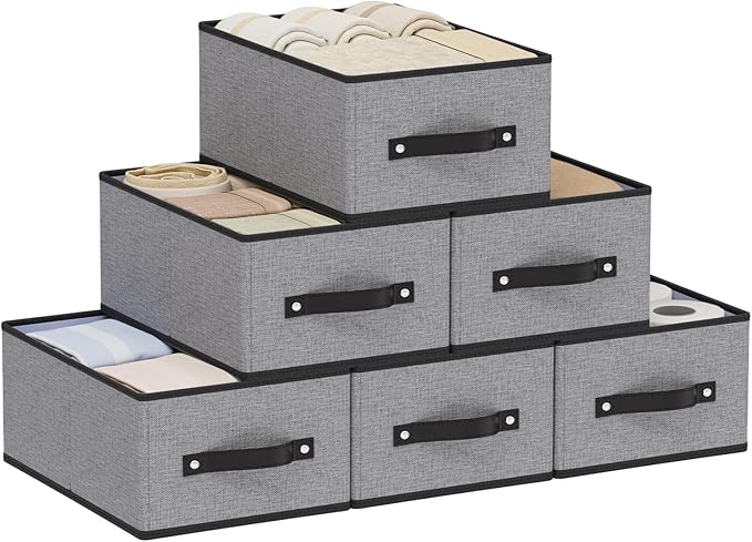 Foldable Storage Baskets, Fabric Drawer Organizers with Handles, Storage Bins for Organizing Shelves, 13 × 9.1 × 5.5 Inch, Gr