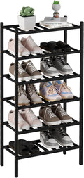 ROMGUAR CRAFT 6-Tier Bamboo Small Shoe Rack, Free Standing Wood Shoe Shelf Storage Organizer for Closet Entryway Stackable (B