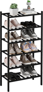 ROMGUAR CRAFT 6-Tier Bamboo Small Shoe Rack, Free Standing Wood Shoe Shelf Storage Organizer for Closet Entryway Stackable (B