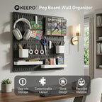 Keepo Peg Board Wall Organizer – Plastic Pegboard Panels, Modular Peg Board Storage System for Home Office, Craft Room, Gamin