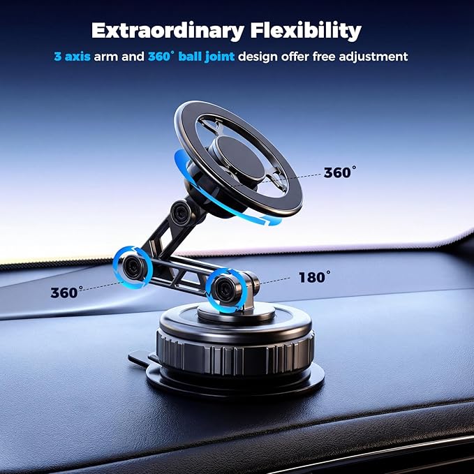 EdenseeLake Magsafe Car Phone Holder, 360° Adjustable Car Phone Mount, Strong Magnetic Vacuum Suction Cup Phone Holders for Your Car, 17 Pro Max 16 15 14 13 12 Air Plus
