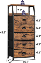 Furnulem Tall 5 Drawers Dresser, Vertical Storage Tower Fabric Dresser for Bedroom, Hallway, Entryway, Nursery, Closet Organi