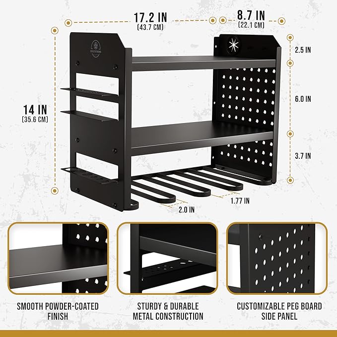 BUILTSTRONG Power Tool Organizer Wall Mount - 3-Tier Heavy-Duty Metal Hand Tool Storage Rack, Utility Racks, Drill Holder, Pe