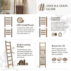 Wooden Blanket Ladder - 76in Natural Wood Color- Leaning Wall Decor for Bedroom, Bathroom, Living Room - Rustic Quilt Holder 