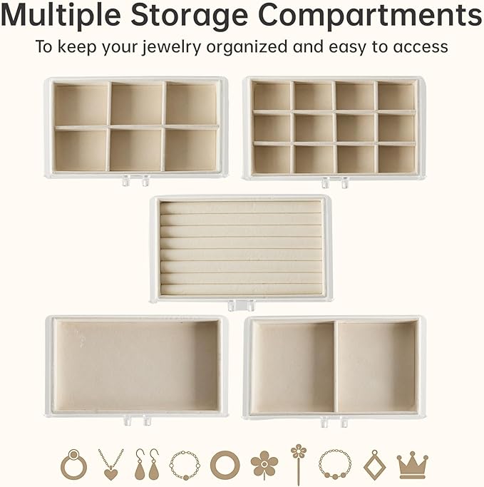 Acrylic Jewelry Box with 5 Drawers, Clear Earring Holder Organizer Rings Display Case with Adjustable Velvet Trays for Women 