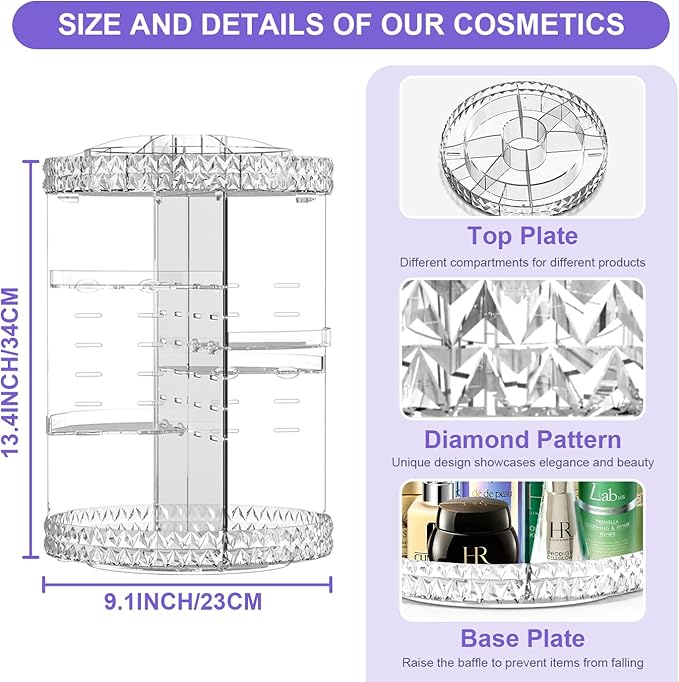 TiKenSo 360 Rotating Makeup Organizer, Cosmetics Organizer Makeup Spinning Organizer Clear 6 Adjustable Layers Large Capacity