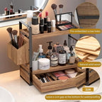 2-Tired Bathroom Counter Organizers and Storage, Bathroom Countertop Organizer with Drawer, Solid Wood Skincare Perfume Organ