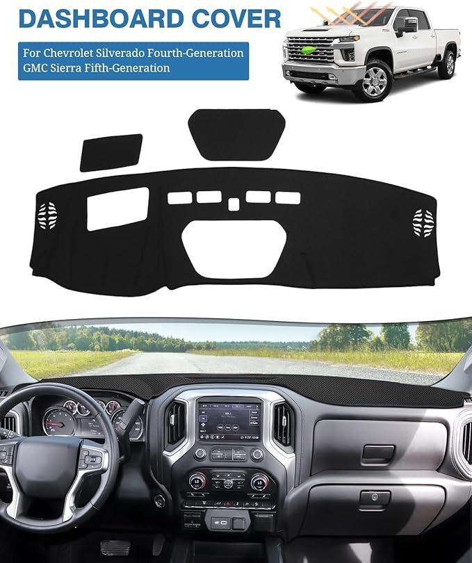 FIILINES Dash Cover for 2019-2025 Chevy Silverado 1500 2500HD 3500HD/2019-2023 GMC Sierra 1500 2500HD 3500HD(Only fit Silvera