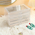 5 Drawers Necklace Organizer Storage, Tray with Clear Lid, Dustproof Velvet Necklaces Holder Storage Display Case, Necklace T