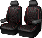 CAR PASS Piping Luxury PU Leather Two Front Car Seat Covers, Waterproof Anti Slip Seat Covers Compatible with Front Seat Armr