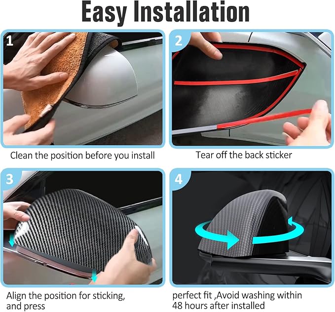 Model 3 Side Mirror Cover, Mirror Cap 2 PCS Gloss Carbon Fiber Rearview Mirro Cover for Model 3 (2019-2025)