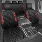 CAR PASS Bling Diamond Black Red Leather Car Seat Covers Full Set, Waterproof Shining Glitter Sparkly Crystal Universal Armre