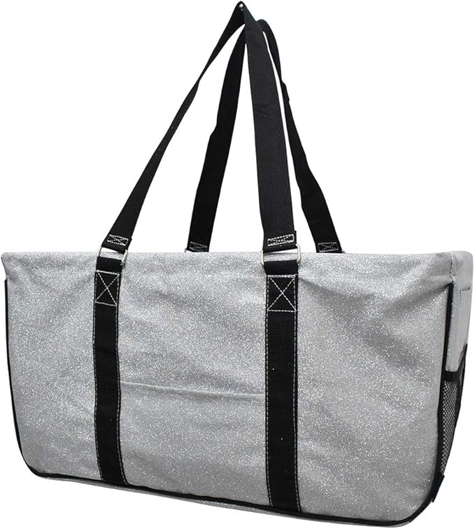 NGIL Extra Large Utility Tote Reusable Grocery Bag Oversized Collapsible for Groceries, Storage, Picnic, Beach (Silver Glitter- Silver)