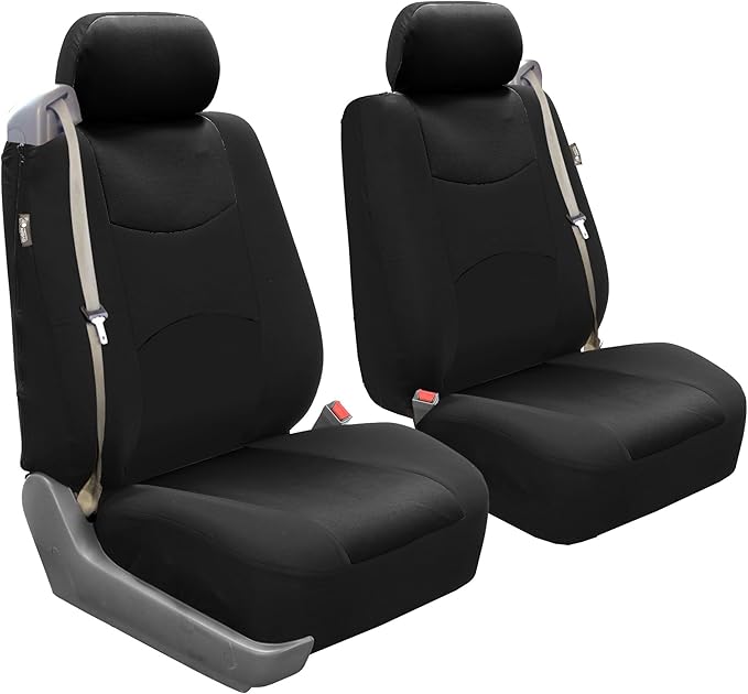 FH Group Front Set Cloth Car Seat Cover for Bucket Seats, Universal Fit, Airbag Compatible, Seat Covers for SUV, Van, Black