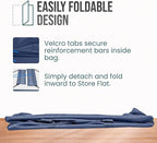 Extra Large Utility Tote Bag - Oversized Collapsible Reusable Wire Frame Rectangular Canvas Basket With Two Exterior Pockets For Beach, Pool, Laundry, Car Trunk, Storage - Navy Blue