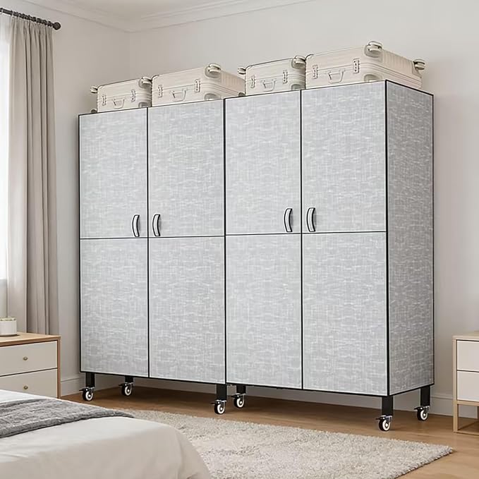 Foldable Portable Wardrobe On Wheels, Freestanding Garment Rack, with Magnetic Door 2000lbs, Heavy Duty Clothes Rack, for Bed