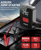 Jump Starter with Air Compressor, 8000A 150PSI Portable Car Jump Starter, 12V Jump Start Pack (All Gas/12L Diesel),Portable