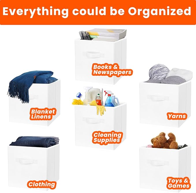 Criusia Storage Cubes, 11 Inch Cube Storage Bins for Shelves Closet Nursery Bedroom - 10 Pack Collapsible Baskets with Handle