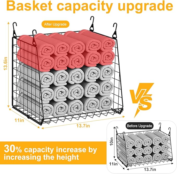 4-Pack Hanging Laundry Room Organizer：Foldable Laundry Room Organizaton Wire Basket with 360°Rotating Hooks Space Saving Over
