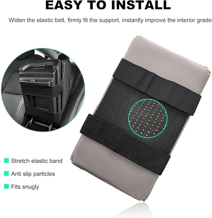 Car Center Console Armrest Pillow, Memory Foam Auto Armrest Box Cover with Cup Holder & Phone Holder, Waterproof Leather Arm Rest Protector Cushion, Interior Car Accessories (Diamond, Gray)