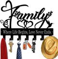 Key Holder Wall Mount, Family Where Life Begins, Love Never Ends Sign, Key Holder Wall for Wall Decorative with 6 Hooks, Orga