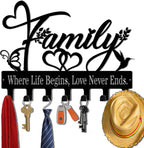 Key Holder Wall Mount, Family Where Life Begins, Love Never Ends Sign, Key Holder Wall for Wall Decorative with 6 Hooks, Orga
