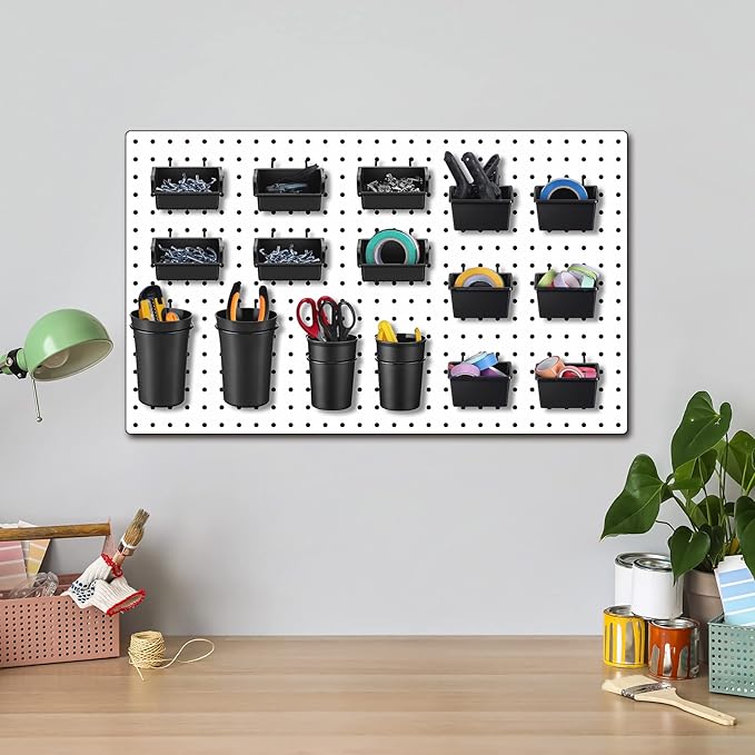 Sieral 64 Pieces Pegboard Bins Pegboard Cups with Hooks and Loops Peg Hooks Assortment Organizer Accessory for Organizing Acc