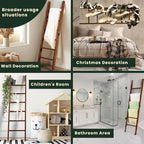 Decorative Wooden Blanket Ladder for the Living Room and Bedroom, 5ft 8 inch, Pine Wood Quilt Ladder, 6-Tier Wall Leaning Bla