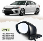 Left Driver Side Mirror Fits 2022-2025 HONDA CIVIC Sedan/Hatchback With Power Glass, Heated, Blind Spot Detection and Manual Folding Match to Crystal Black Pearl Replace HO1320351 (7 Pins)