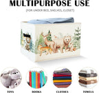 Animal Forest Nursery Storage Bins Basket with Handles,Cute Forest Animal Collapsible Storage Basket Organizer for Kids Room 