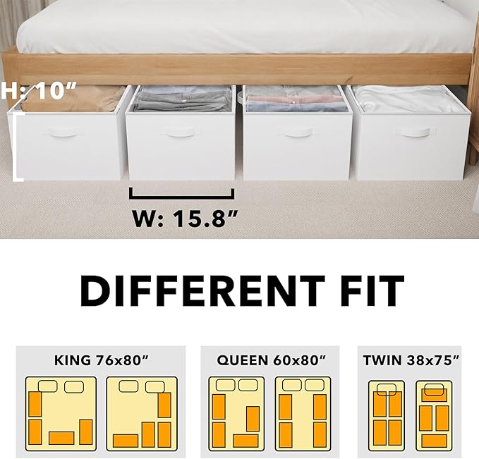 SpaceAid 4 Pack 10" High Under Bed Storage Containers, Large Underbed Storage Organizer Bins with Lids for Bedroom, Dorm, Clo