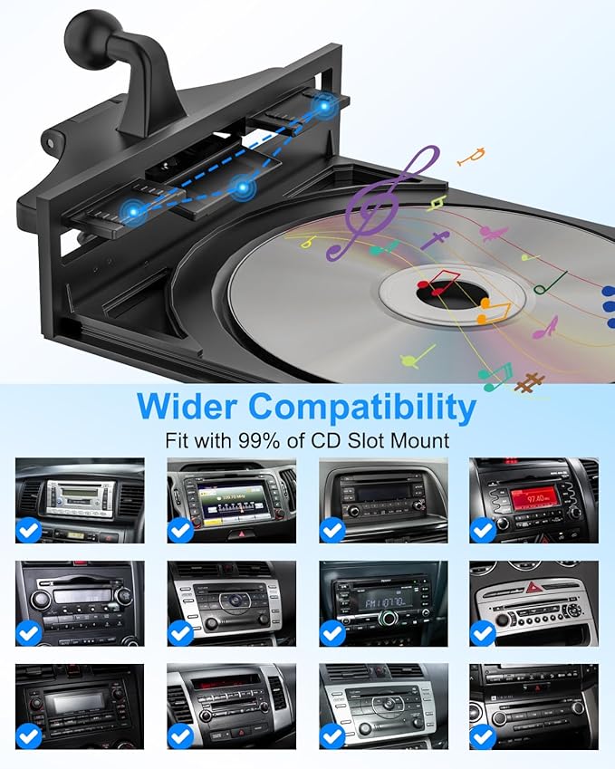 CD Slot Car Tablet Mount for 4-13in iPad & Phone, Universal CD Player Tablet Holder with 360 Rotation for iPad Pro 12.9 11 10.5 9.7, iPad Air Mini 5 4 3 2 1, Samsung Galaxy Tabs, iPhone etc