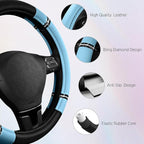 Road Comfort Leather Steering Wheel Cover – Premium Anti-Slip Car Steering Wheel Grip Cover – Universal Fit for 14.5”–15.5” C